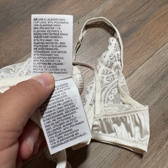 & Other Stories Size 6 Lace Triangle Bra White Cream Sheer Adjustable Straps - Picture 8 of 9